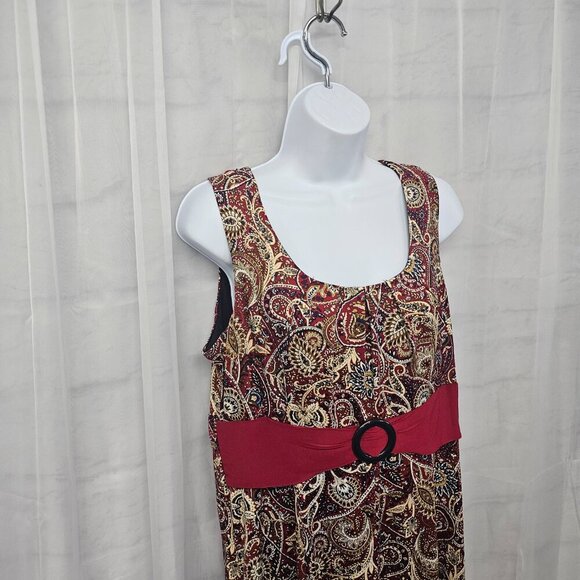 Perceptions Red Tan Paisley Midi Dress Sleeveless Boho L - Picture 4 of 12